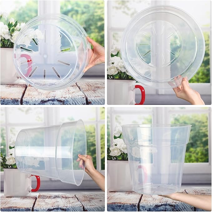 Baderke 3 Pack Clear Nursery Pot Plastic Nursery Pot Large Plant with Drainage Holes for Root Health Indoor Outdoor (11.65 Inches)