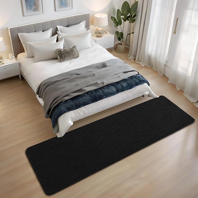Black 2x6 Hallway Runner Rug | Washable Memory Foam, Low Pile Non Slip Indoor Carpet for Bedroom Bedside Entrance Classroom College Dorm Room Home Decor