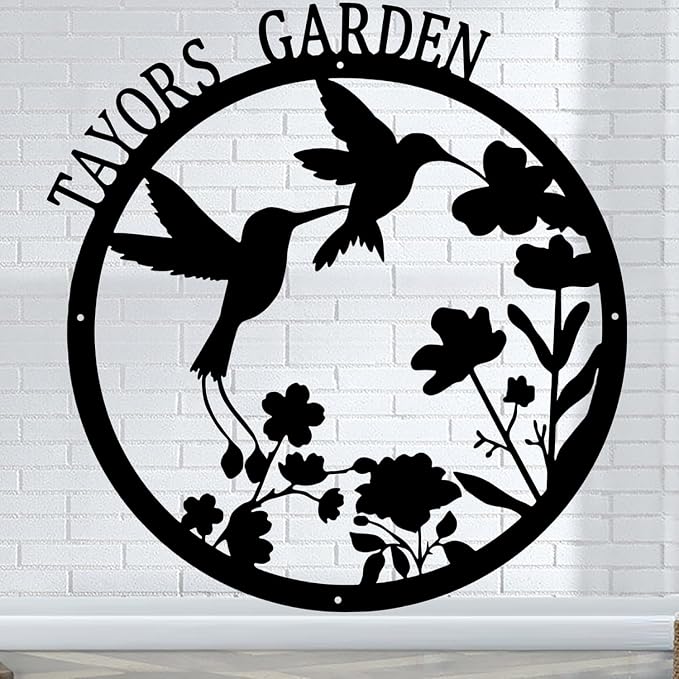 CFC0121315 Hummingbird Garden Sign, Sign to Personalize, Large for Vegetable Garden She Shed, Customized Name Wall Art for Outdoor Decor, Plaque for Mom Grandma，Exclusive garden logo