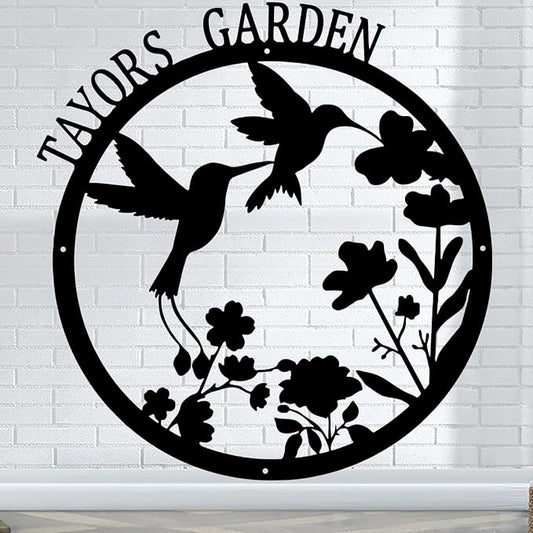 CFC0121315 Hummingbird Garden Sign, Sign to Personalize, Large for Vegetable Garden She Shed, Customized Name Wall Art for Outdoor Decor, Plaque for Mom Grandma，Exclusive garden logo