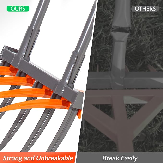 Walensee Broadfork Garden Tool, 9 Tines Heavy Duty Broad Fork Hand Tiller, 2-in-1 Garden Pitchfork with Ergonomic U-Shaped Handle, Spading Digging Fork for Gardening, Cultivating