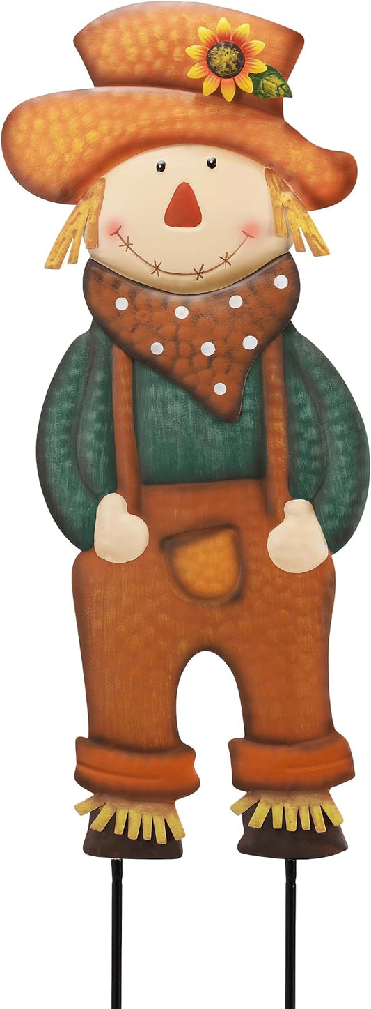 TERESA'S COLLECTIONS Fall Decor for Outdoor Home, Scarecrow for Garden Metal Stakes for Fall Decorations, Autumn Decor for Thanksgiving Decorations, Orange Harvest Yard Signs for Home Lawn Patio, 24"