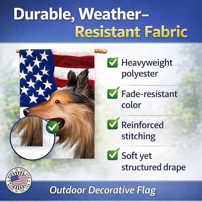 Caroline's Treasures CK6493CHF Collie Smooth Dog American Flag House Flag Large Porch Sleeve Pole Decorative Outside Yard Banner Artwork Wall Hanging, Polyester, House Size, Multicolor