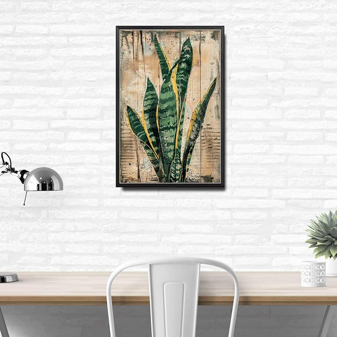 Metal Sign Tin Sign Vintage Wall Art Enduring Snake Plant Tin Sign for Vintage Paintings Rustic Charm and Long Lasting Decor Metal Sign for Pub 6×8 Inches with Metal Frame