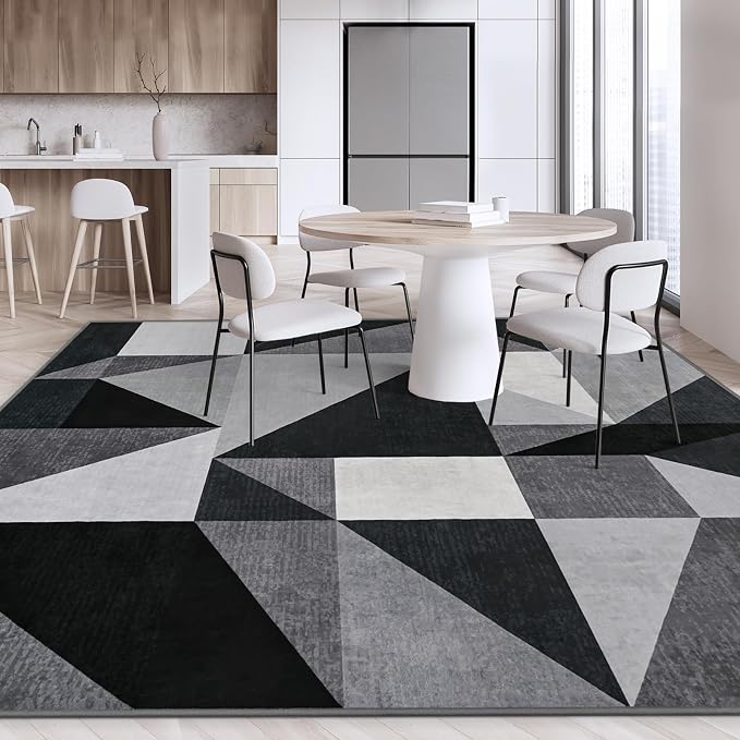 TWINNIS Indoor Modern Area Rug, 6x9 Geometric Patchwork Style Washable Large Rugs for Living Room Bedroom Hardwood Floors, Non Shedding Non Anti Backing Soft Carpet Home Floor Decor, Grey
