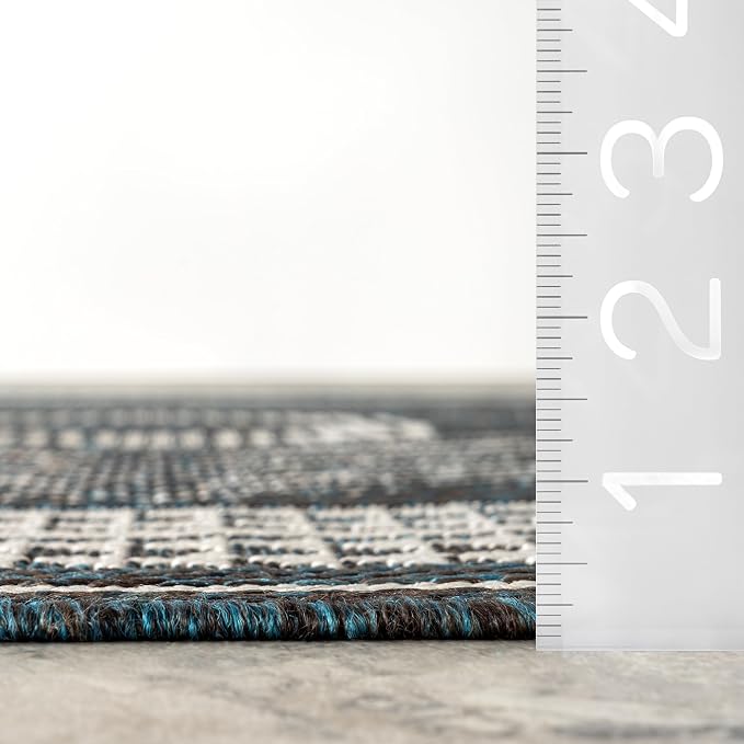 Nuloom Ranya Turquoise/Ivory, 9'6" x 12', Tribal Geometric, Soft and Cozy, High Traffic, Stain Resistant, Easy Clean, Durable Area Rug for Indoor/Outdoor Patio, Deck, Porch, Garden, Courtyard