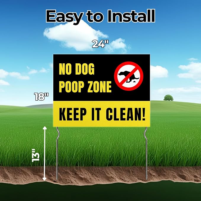 No Dog Poop Zone – Keep It Clean! Yard Sign by DC | 24"x18" Double Sided Pets Garden Sign with 13” Metal Stakes | Outdoor Signs Waterproof for Lawn, Patio, Sidewalk & House | Set of 2 | Made in USA