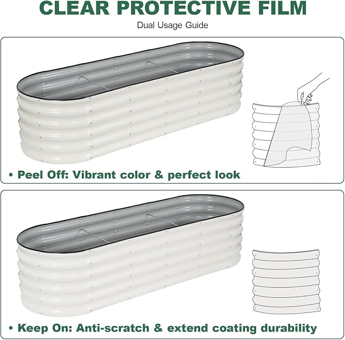 Galvanized Raised Garden Bed - 6×2×1.4ft Planter Raised Beds for Gardening | Oval Metal Garden Planter Box with Safety Edging and Gloves for Vegetables Fruits and Flower White