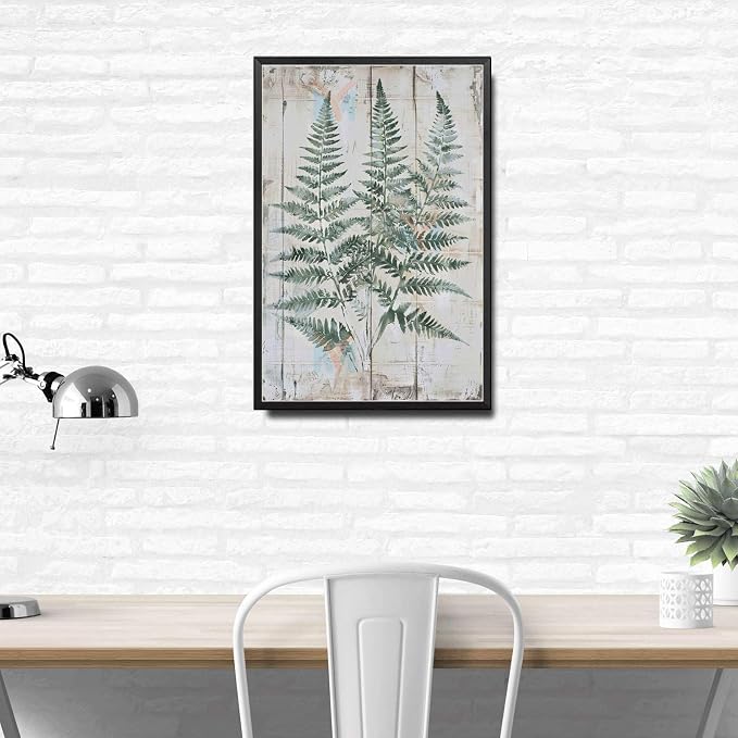 Metal Sign Tin Sign Vintage Shabby Chic Fern Tin Sign for Botanical Art Lovers Vintage Home Decor and Distressed Wood Accents Funny Bathroom Wall Decor for Bar 8×12 Inches with Metal Frame