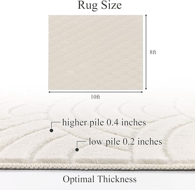 SHACOS Soft Fluffy Arch Waves Pattern High-Low Textured Area Rug 8'x10' | Cozy Large Non Slip Washable Minimalist Rug Modern Graphic Rainbow Carpet for Living Room Bedroom Dining Room, Cream