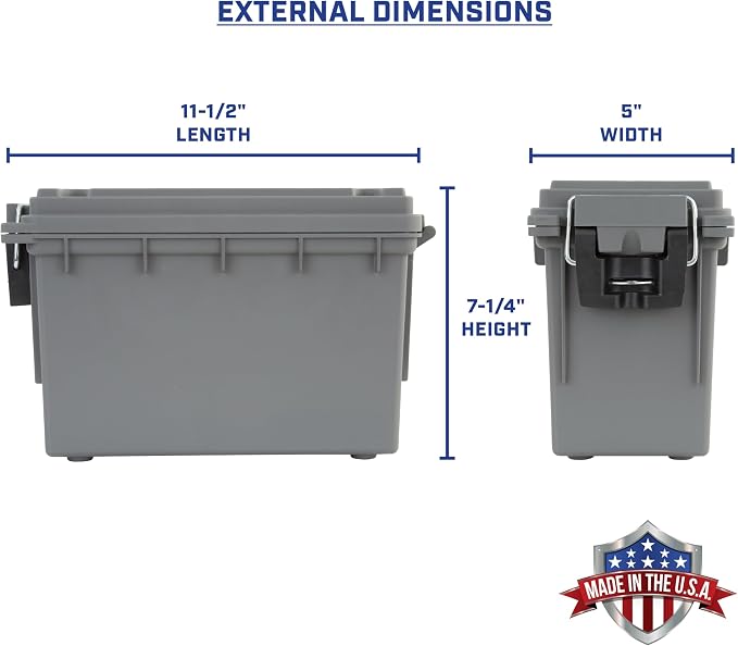 Sheffield Ammo Box Made in USA, Stackable Lockable Ammo Storage Box, Gray | Lockable Storage Box, Water and Dust Resistant Dry Box, Secures Hunting Gear, Gun Accessories, Supplies, and Bullets