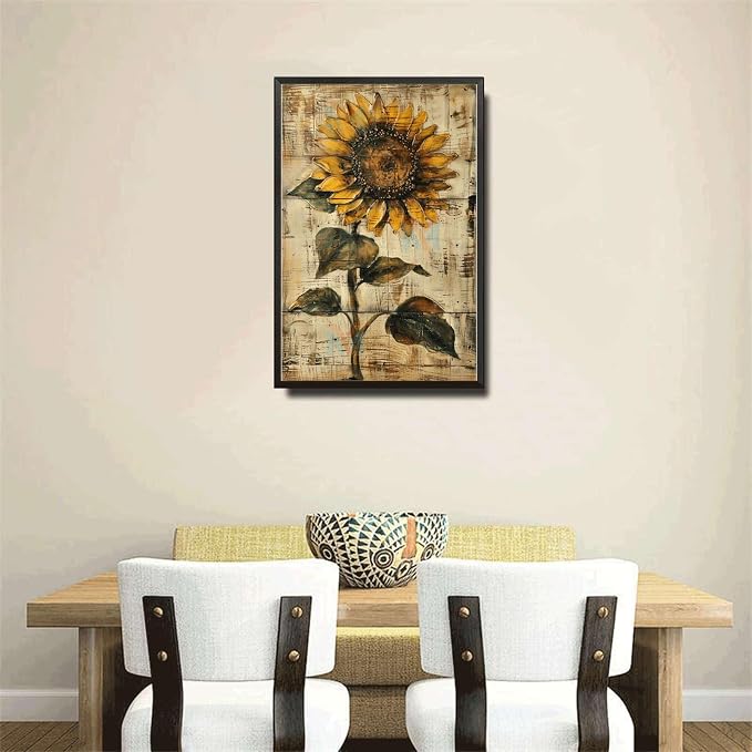 Metal Sign Tin Sign Vintage Wall Art Shabby Chic Sunflower Tin Sign for Rustic Wall Decor Antique Artistry and Distressed Wood Surface Tin Sign Paper for Pub 6×8 Inches with Metal Frame