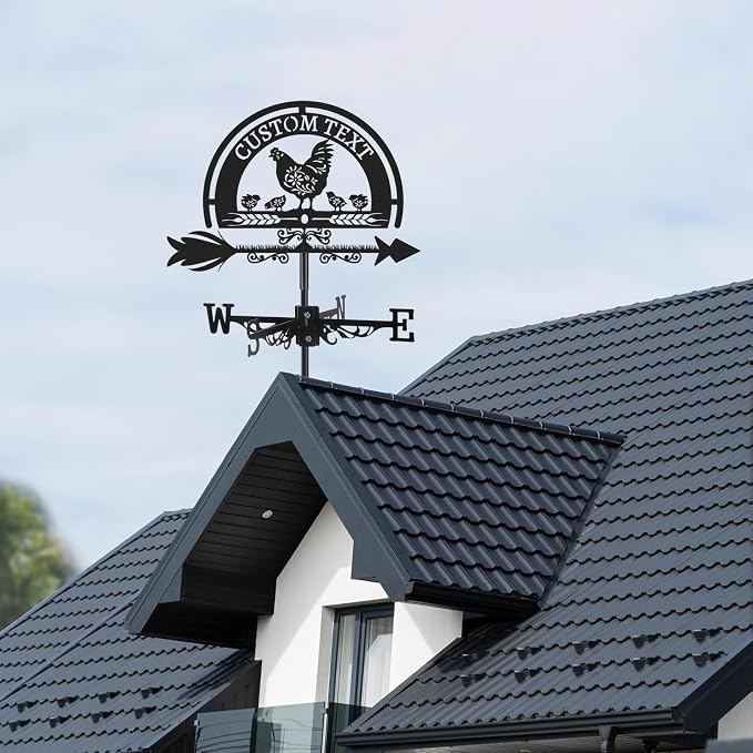 Personalized Metal Weather Vane, Custom Name Weathervane, Chicken Coop Signs, Weather Vanes for Outside, Wind Vanes for Farmhouse Yard Shed Decor, Housewarming Gifts Color08