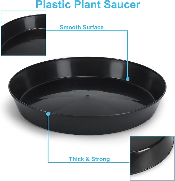 Single Saucer, Black, 21 Inch Plant Saucer | 19 inch base diameter Plant Saucer, Polypropylene, Made in USA