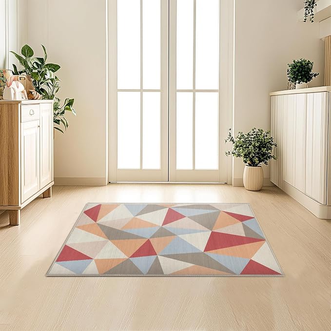 2x3 Colorful Triangle Geometric Rug for Bathroom Entryway Abstract Modern Area Rug Machine Washable Non-Slip Small Mat Carpet for Indoor Bedroom Kitchen Front Door