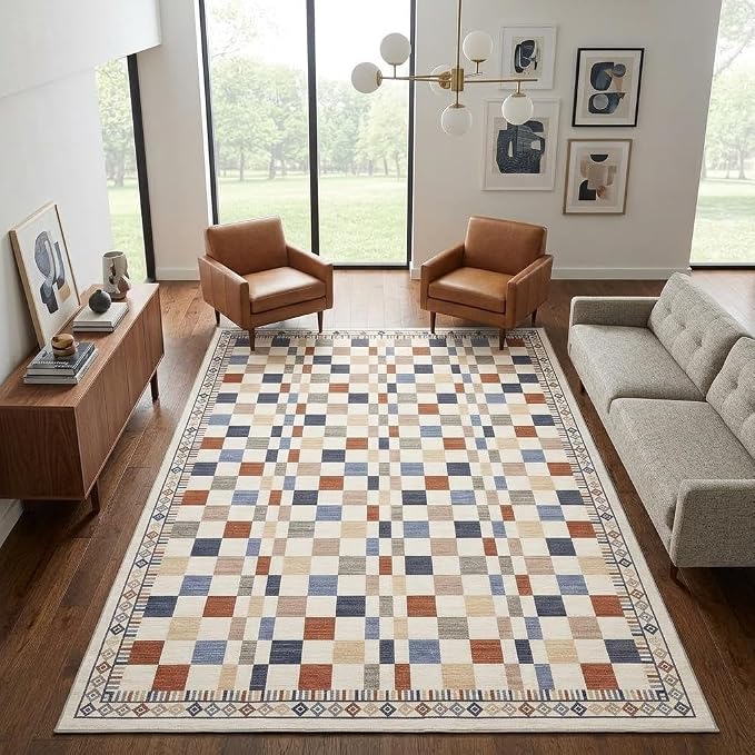 GarveeHome 10x13 Area Rug for Large Living Room Modern Colorful Checkered | Throw Rug for Luxury Bedroom Contemporary Premium Floor Carpets Machine Washable Non-Slip Low Pile for Classroom Playroom