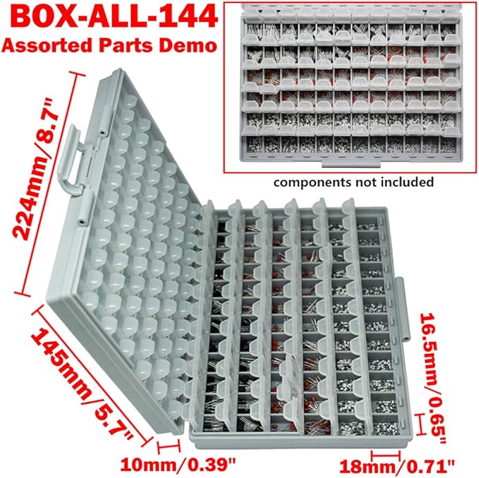 2 AideTek BOXALL144 SMD SMT Resistor Capacitor 1206 0805 0603 Box Organizer Craft Beads Storage 144 Compartments for each box