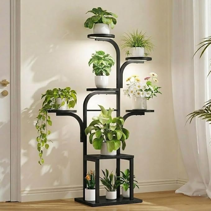 HOOBRO Plant Stand Indoor with Grow Lights, 47.2" Tall Metal Plant Shelf, 7 Tiered Corner Plant Stand for Indoor Plants, Plant Rack for Living Room Bedroom Balcony, Black BB09DHJ01