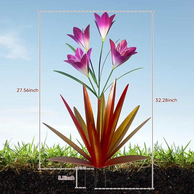 TOMBABY 32.28 Inch Metal Agave Plant Outdoor Decoration Lily Mexican Yard Art Garden Gift Home Decor Hand Painted Metal Agave Garden Yard Statue (1pc, Red)