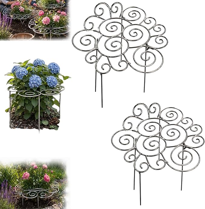 Metal Plant Support Ring for Garden, 2026 New Peony Cage Stand, Indoor Pots, Flower Hoop, Decorative Grow Through Rings, Heavy-Duty Flower Support Frame, Outdoor Orchid Clip (L*2PCS)