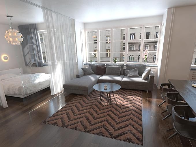 Unique Loom Outdoor Modern Collection Area Rug - Chevron (7' 1" x 10' Rectangle, Brown/ Black)