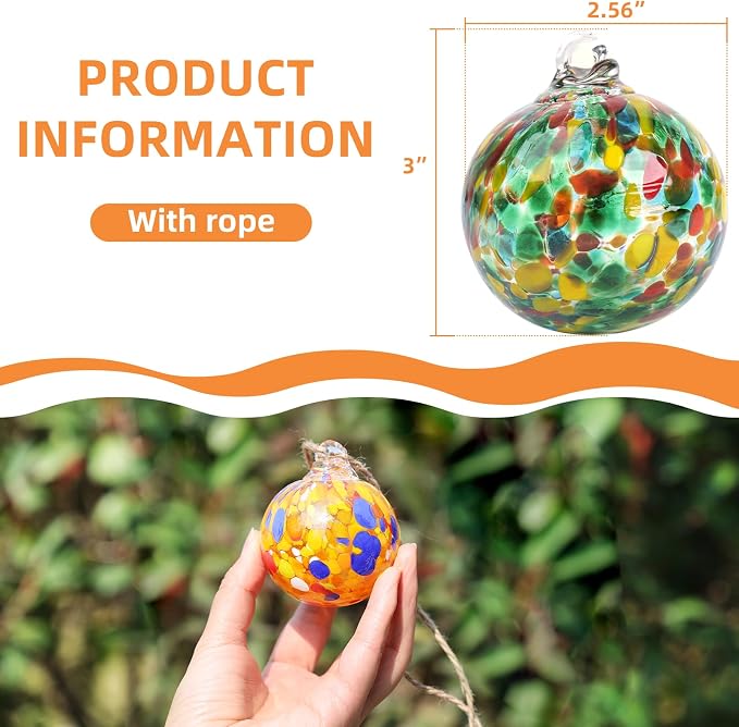 VOREEN 6-Pack Blown Glass Christmas Ornaments, 2.56" Handblown Hanging Glass Gazing Balls for Christmas Tree Decoration, Holiday Ornament Gift Set（Colorful Festival Mix）