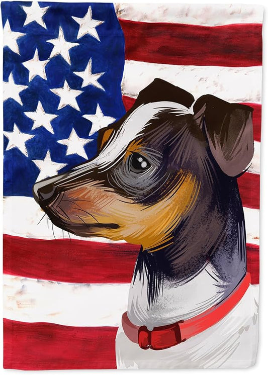 Caroline's Treasures CK6582CHF Japanese Terrier American Flag House Flag Large Porch Sleeve Pole Decorative Outside Yard Banner Artwork Wall Hanging, Polyester, House Size, Multicolor