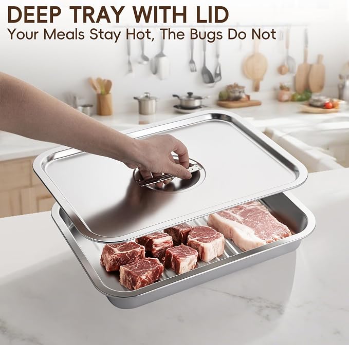 GOLDEN KEY Grilling Prep and Serve Tays,Stainless Steel Grill Carry System,Grill Prep Trays Set of 5,Marinade Container with Lid and Cutting Board,Grilling Gifts for Men