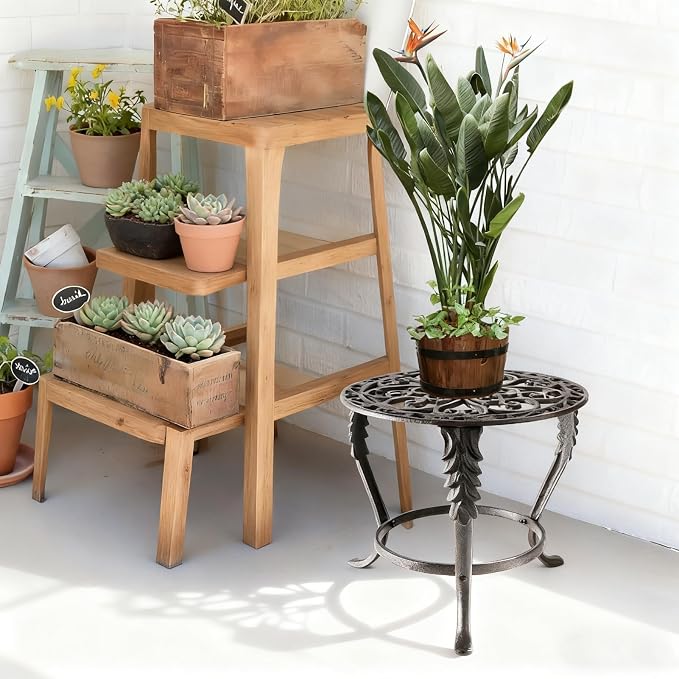 Notakia Plant Stand Indoor Outdoor Clearance Heavy Duty Cast Iron Plant Table for Patio & Garden, Tall Vintage Decorative Metal Plant Rack, Wrought Iron Flower Pot Holder for Home Garden Porch Yard