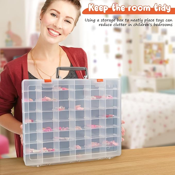 Large 48 Grids Clear Plastic Organizer Box with Adjustable Dividers | Multipurpose Craft Organizer for Hobby Small Parts, Portable Jewelry Bead Storage Container Tackle Box Organizer with Handle