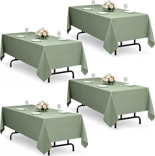 Decorelia Washable Sage Green Table Cloths for 4 Ft Rectangle Tables-4 Pack, Washable Polyester Rustic Faux Linen Rectangular Table Cloth Cover for Wedding,Outdoor,Events, Party,Banquet, 60x84 Inch