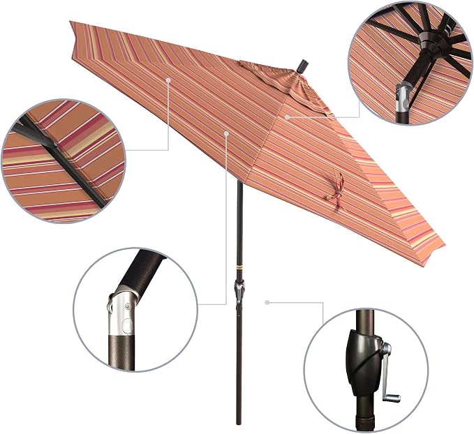 California Umbrella 9' Round Aluminum Market Umbrella, Crank Lift, Push Button Tilt, Bronze Pole