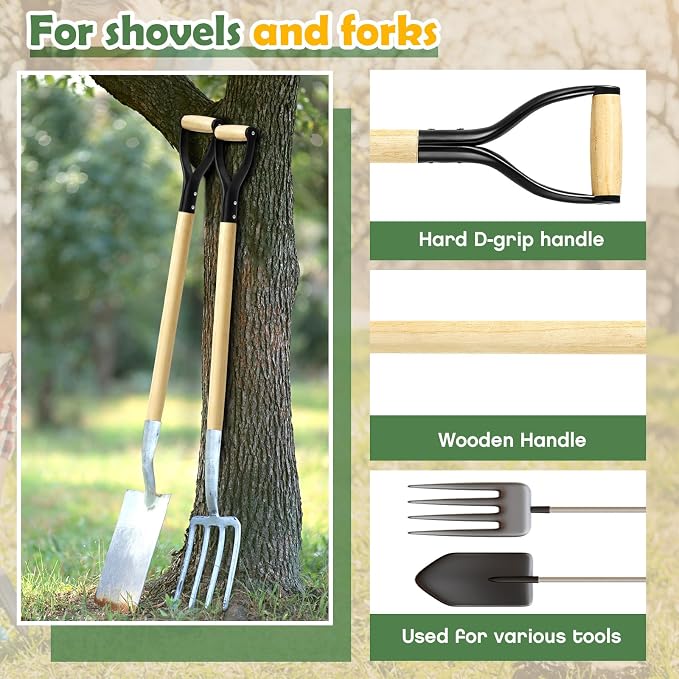 1 Pcs Pitchfork Spading Handle Replacement 30 Inch Wooden Shovel Handle Replacement D Shaped Pitch Fork Handles Tool Accessories for Shovel Scoop Hoe Rake Garden Digging