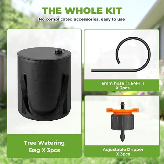 HIRALIY 15 Gallon Cylindrical Tree Watering Bag, 3 Pack Black, Slow Release 1-5 Days, Deep Root & Automatic Drip Irrigation System, for Multi-Trunk Newly Planted Small Trees and Shrubs