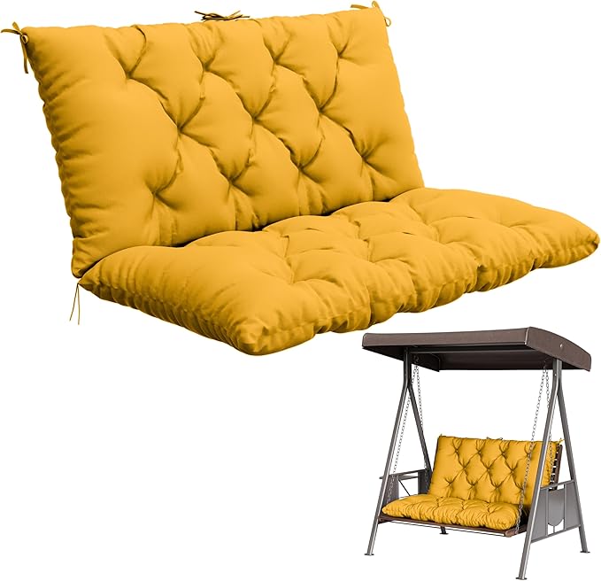 Porch Swing Cushion with Backrest,Waterproof Bench Cushion for Outdoor Furniture,2-3 Seater Replacement Thickened 5 in swing cushion,with Ties,Patio,Outdoor,Backyard and Garden (Yellow,40x40 in)