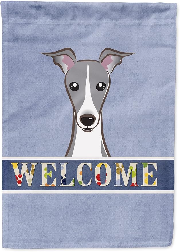 Caroline's Treasures BB1422CHF Italian Greyhound Welcome House Flag, Blue Large Porch Sleeve Pole Decorative Outside Yard Banner Artwork Wall Hanging, Polyester, House Size, Multicolor