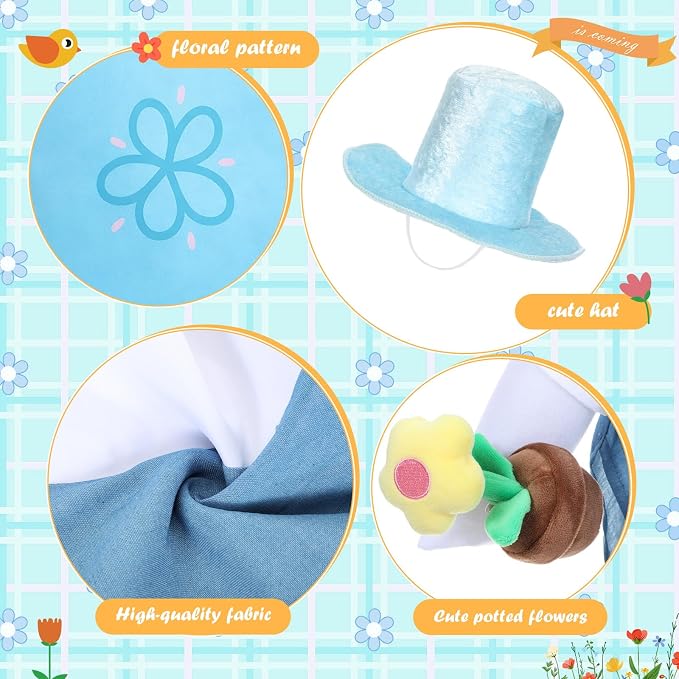 FuWeave 2 Set Porch Goose Outfit Spring Gardener Goose Clothes with Small Flower Pot for 23" Cement Outdoor Patio Yard Decor(Watering Can)