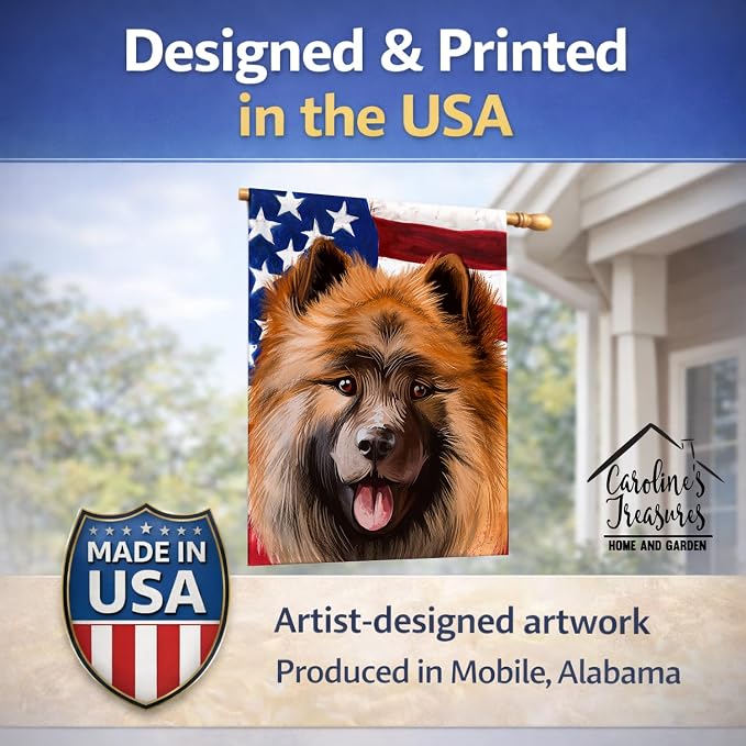 Caroline's Treasures CK6519CHF Eurasier Dog American Flag House Flag Large Porch Sleeve Pole Decorative Outside Yard Banner Artwork Wall Hanging, Polyester, House Size, Multicolor