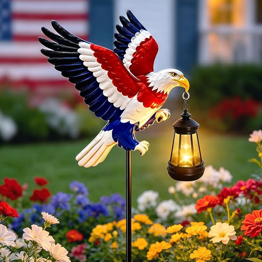 4th of July Decorations 250th anniversary Bald Eagle Solar Garden Light Outdoor Waterproof, Gift for family and friends, Stake Light with Solar Lantern,Solar Lights Yard Art Outside Patio Garden Decor