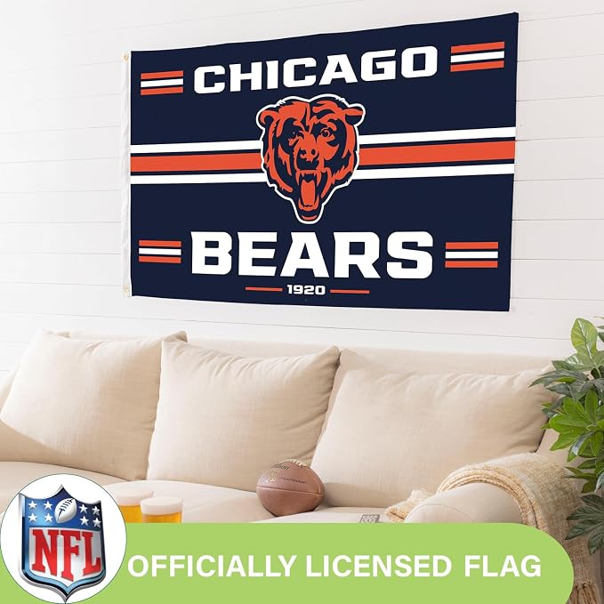 NFL Chicago Bears Vintage Flag | 3 x 5 Estate Flag with Grommets | Heavy Duty Banner for Outdoor Garden Patio Decoration | Indoor Wall Decor for Room | Works with Flag Poles for Outside House (Chicago Bears-Vintage)