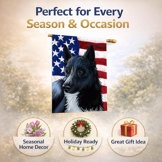 Caroline's Treasures CK6681CHF Russo-European Laika Dog American Flag House Flag Large Porch Sleeve Pole Decorative Outside Yard Banner Artwork Wall Hanging, Polyester, House Size, Multicolor