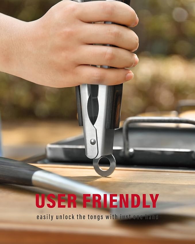 Grilaz Stainless Steel BBQ Tool Set | Dark-Dyed Wood Handles | Heavy Duty Grilling Accessories | 3-Piece Outdoor Barbecue Grill Utensil Set with Spatula, Fork, and Tongs - Ideal Gift for Men…