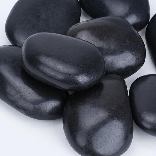 Pulovin 40 lbs Black Stones for Plants Indoor, 3-4 Inch Decorative River Rocks for Plants, Flower Pots, Vase, Polished Garden Stones for Outdoor Landscaping, Walkways, Yard