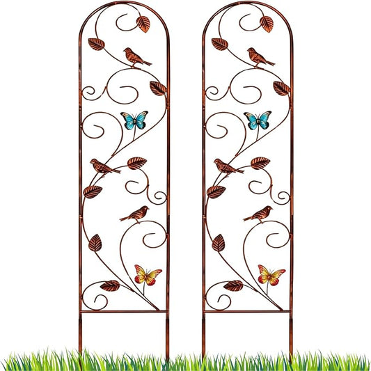 Lancisism 2 Pack 100% Metal Garden Trellis for Climbing Plants Outdoor - Heavy Duty Rustic Iron Arch Fence Trellis Rustproof Plant Support Trellis for Vines, Flowers, Vegetables & Wall Brackets