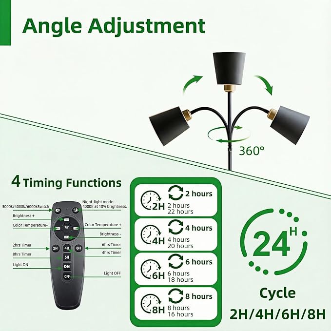 Floor Lamp Grow Light, 66" Adjustable Gooseneck Plant Light for Indoor Plants with Remote, Dimmable Full Spectrum, Timer, Color Temp & Gentle Mode, Weighted Base for Home Office Gardening