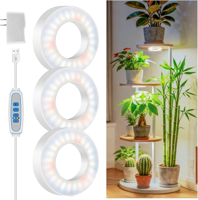 Kullsinss 3.5" Plant Grow Light, 144 LEDs Plant Lights for Indoor Growing | 3-Head Ceiling Grow Lamp with 6/12/16H Auto Timer, 5 Brightness Levels, 3 Color Modes, Ideal for Under Cabinets, Plants Stand