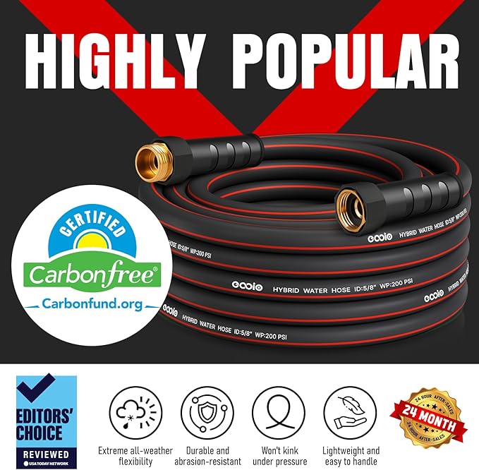 Heavy Duty Garden Hose 50ft, NON-EXPANDABLE Flexible Water Hose, Kink Resistant Lightweight Hybrid Hose, Leakproof Hose Male to Female Fittings