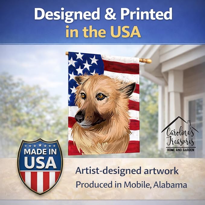 Caroline's Treasures CK6531CHF Garafian Shepherd Dog American Flag House Flag Large Porch Sleeve Pole Decorative Outside Yard Banner Artwork Wall Hanging, Polyester, House Size, Multicolor