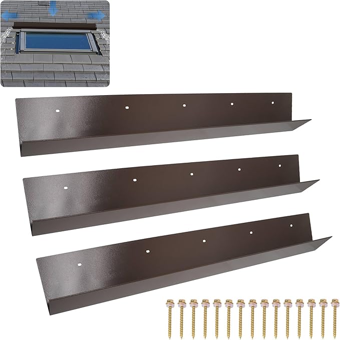 3 pcs Rain Diverter for Roof, Stainless Steel Roof Rain Diverter, 3.2ft Rain Gutter Diverter for Shingles Roofing, Roof Chimneys, Doorways, Windows and Roof Vents (Brown)