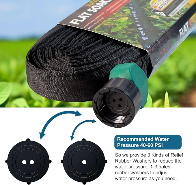 Flat Soaker Hoses for Garden 100 ft 2Pack, Cloth Soaker Hose 200 ft for Efficient & Effective Watering – Garden Soaking Drip Hoses Heavy Duty & Easy to Install(100ftx2)